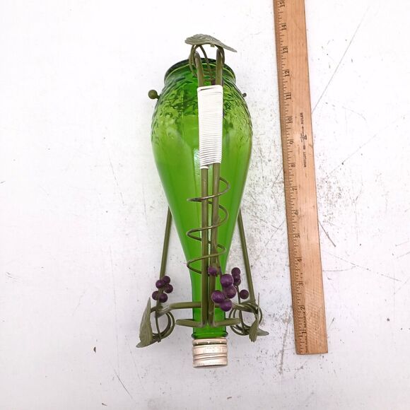 Metal Wine Rack Grape Vine Design Table Counter Holder w/ Green Bottle - Picture 11 of 16